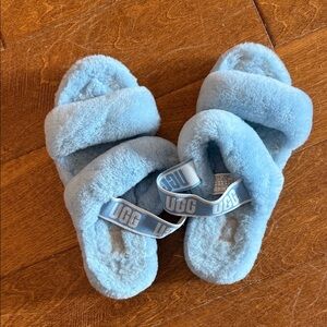 UGG Soft Sky Blue Fluffy Slides
